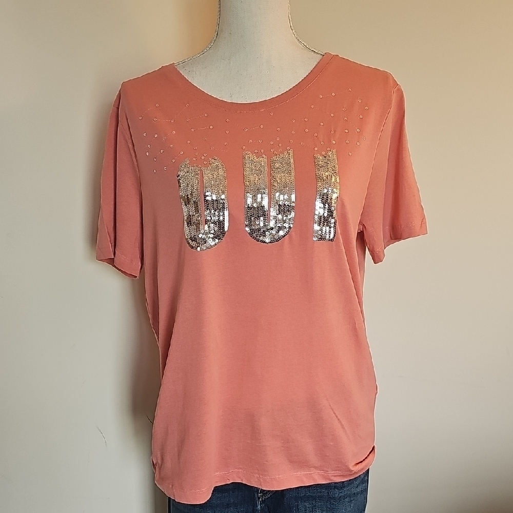 VILA Coral Tee with Silver Sequin Detail